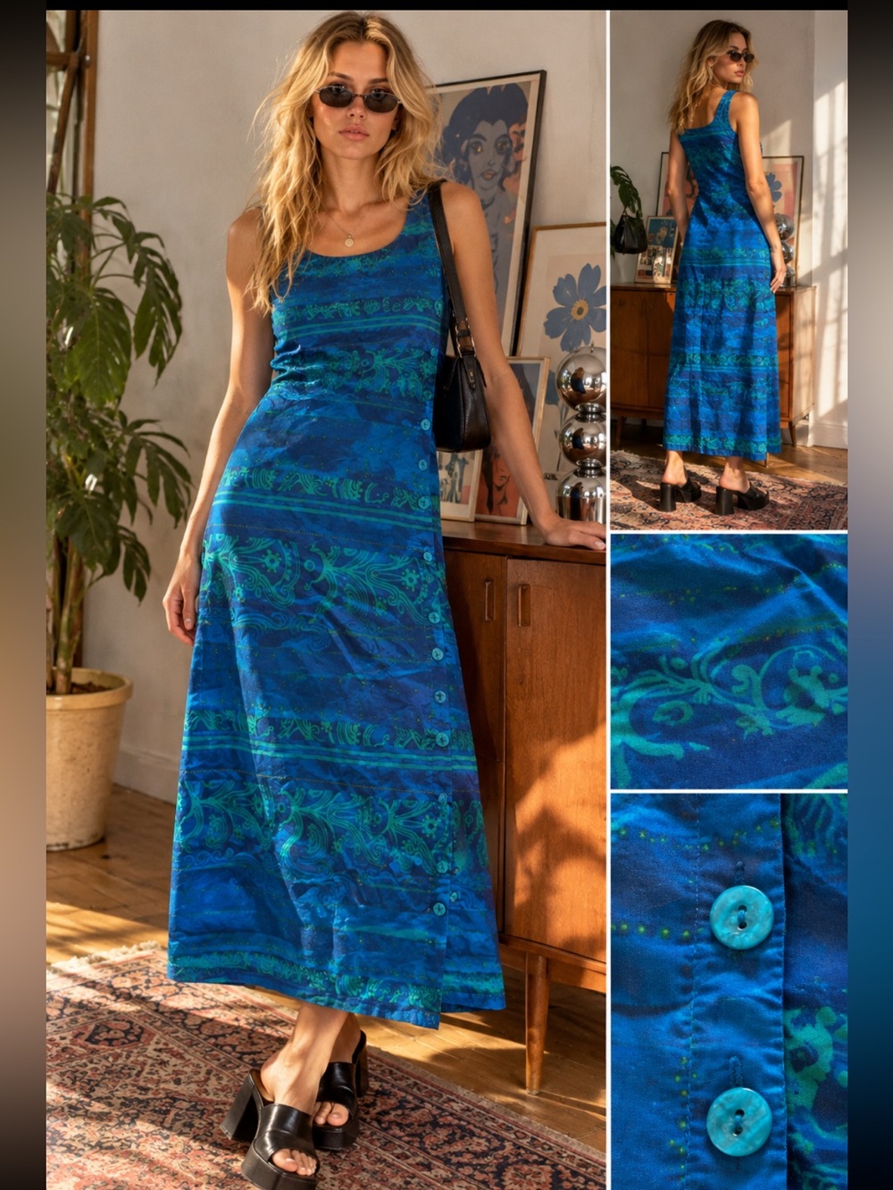 Vintage 90’s! ST MICHAEL From Mark & Spencer, the blue geometric print dress!